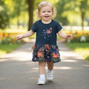 Flamingo Print Floral Tiered Ruffle Dress size 18 Months